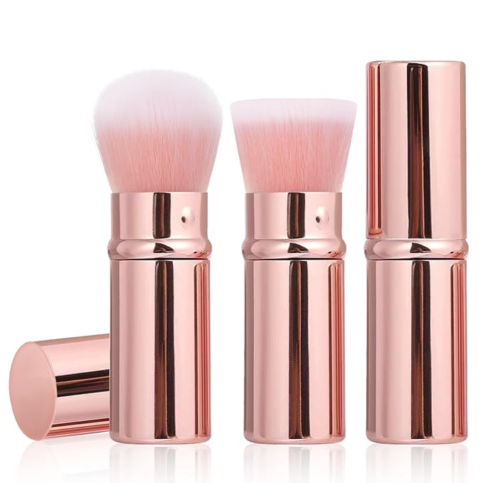 Keriloo Makeup Brush 2 Pack, Retractable Travel Kabuki Powder Foundation Makeup Brush Face Blush Brushes for Blending Liquid, Blush, Bronzer, Buffing, Sunscreen,Flawless Cosmetics