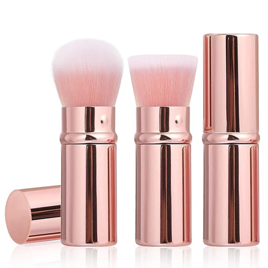 Keriloo Makeup Brush 2 Pack, Retractable Travel Kabuki Powder Foundation Makeup Brush Face Blush Brushes for Blending Liquid, Blush, Bronzer, Buffing, Sunscreen,Flawless Cosmetics