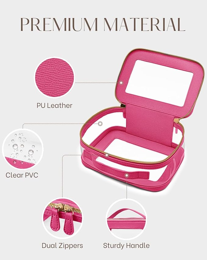 Oaque Clear Cosmetic Bag Set for Women Makeup Bag with Handle, 3 Pcs Travel Toiletry Bag Transparent Cosmetic Case Portable Make Up Organizer Bag for Essentials