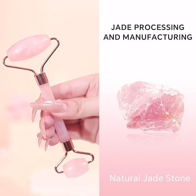 Jade Roller & Gua Sha Set, 4-Piece Facial Tool Kit for Glowing Skin, Anti-Aging, Puffiness & Wrinkles, Natural Jade Stone Face Massager for Lymphatic Drainage, Includes Eye Massager, Gift Ready
