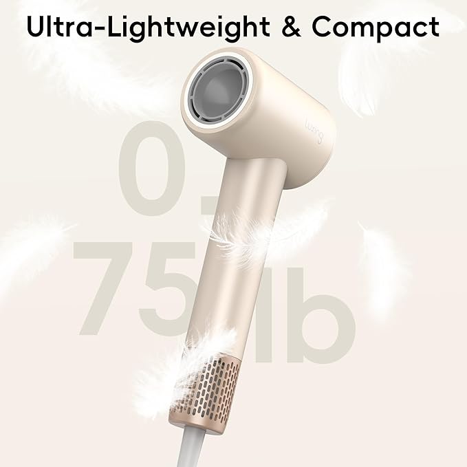 Hair Dryers for women, TurboLux Ionic 200 Million Negative Ions Fast Drying High Speed Hairdryer with Diffuser, Lightweight, Low Noise 1500W Hair Diffuser Dryer with 110000 RPM Brushless Motor (Cream)