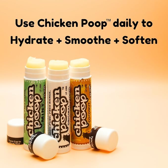 .15 oz. Chicken Poop® COCONUT FLAVOR Lip Junk for Dry, Chapped Lips, SINGLE LIP BALM