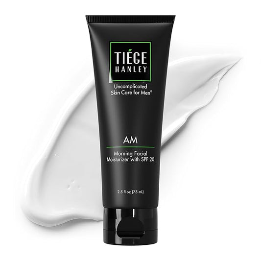 Tiege Hanley Mens Face Moisturizer, Morning Facial Moisturizer with SPF 20 - Men's Face & Skin Care Cream for Long-Lasting Hydration - Promotes Even Skin Tone, Safe for Sensitive Skin (2.5 Fl Oz) (AM)