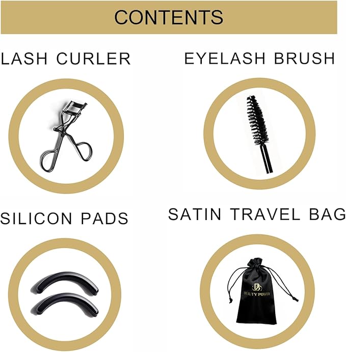 Eyelash Curler – Precision Lash Lift in Seconds with 5 Replacement Pads, Eyebrow Brush & Satin Travel Bag – Gentle & Safe, German Stainless Steel for Perfect Curls - Gift (Natural Curl)