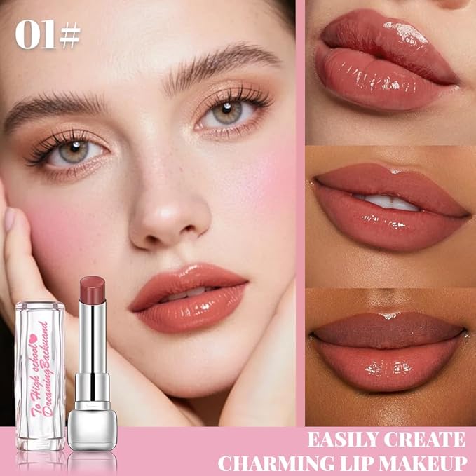 HHLTOH Plumper Moisturizing Butter Lipstick for Women, Natural Tinted Lip Balm Shine Nourishing Hydrating Lip Gloss Stain for Dry Lips, Lightweight Lip Liner Care Makeup, Vegan, 2Pc Pale Nude & Orange