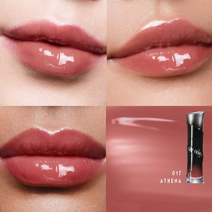 Lunara Frost 3D Lip Gloss, 017 Athena-Plum Deep Brown, High-Shine Glossy Finish, Juicy Pigment Lip Gloss with 3D Plumping Effect, 24H Hydration with Hyaluronic Acid, Non-Sticky Cushiony Gel