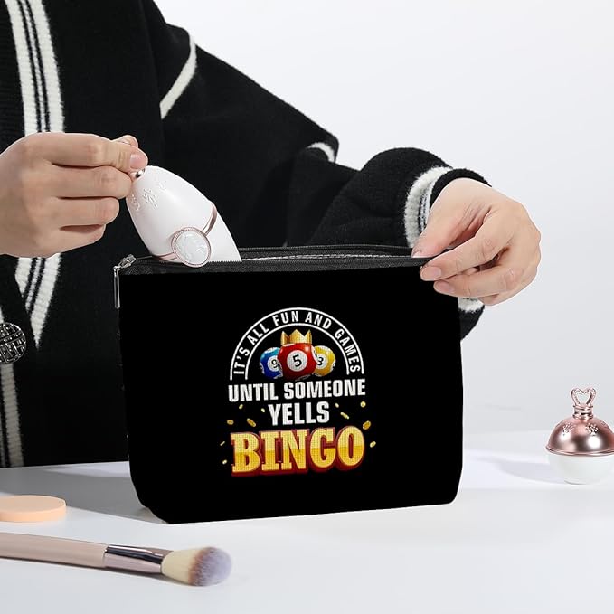 Bingo Lover Gift for Women Funny Bingo Player Gift Bingo Gambler Cosmetic Case Makeup Bag Casino Lover Gift Gambler Birthday Gift Bingo Gambling Travel Bag Lucky Bingo Game Gift (Black)