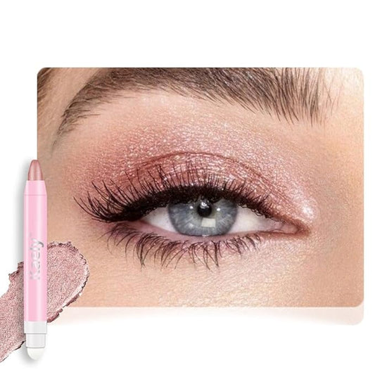 2in1 Shimmer Cream Eye Shadow Stick - Rose Shimmer, Eyeliner Pencil Eyeshadow Palette Makeup, Waterproof Long Lasting Brightener, Crease Proof & Smudge Resistant, Cream Eyeshadow with Built-in Smudger