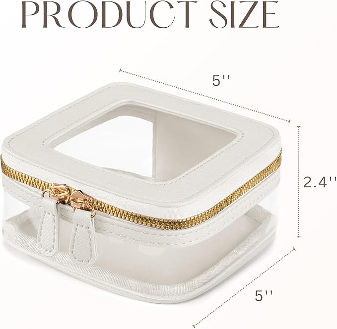 Oaque Mini Cosmetic Bag Clear Makeup Bag Small Travel Toiletry Bag with Zipper, Cute Car Cosmetic Case Transparent Makeup Pouch for Purse (White)