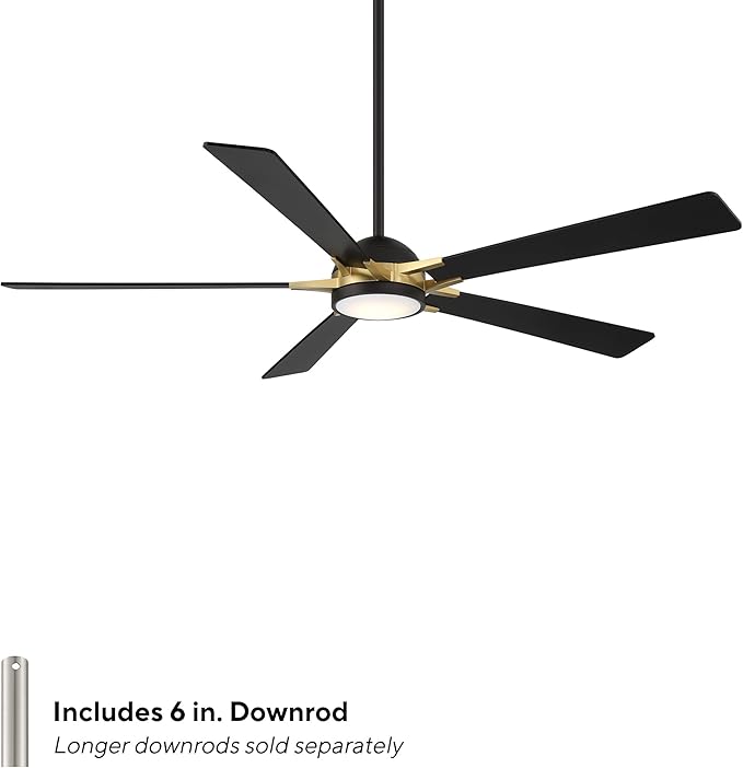 Rotary Indoor and Outdoor 5-Blade 65in Smart Home Ceiling Fan in Matte Black Soft Brass with 2700-3000-4000-5000K Selectable LED Light Kit and Remote Control works with iOS or Android WAC App