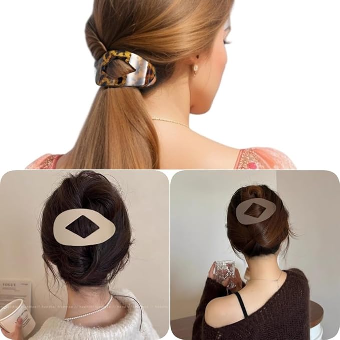 8PCS Flat Hair Clips for Women Girls,Large Strong Hold Ladies Hair Claw Clamp Barrettes for Lying Down Styling Accessories, Elegant 3.94" Medium Matte Neutral Leopard Color(Rhombus)