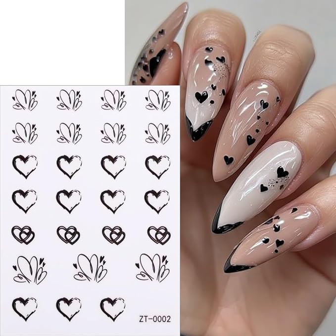 10 Sheets Heart Nail Stickers Valentines Nail Decals 3D Self-Adhesive Various Styles of Heart-Shaped Nail Art Stickers Valentine's Heart Stickers DIY Manicure Decoration for Women