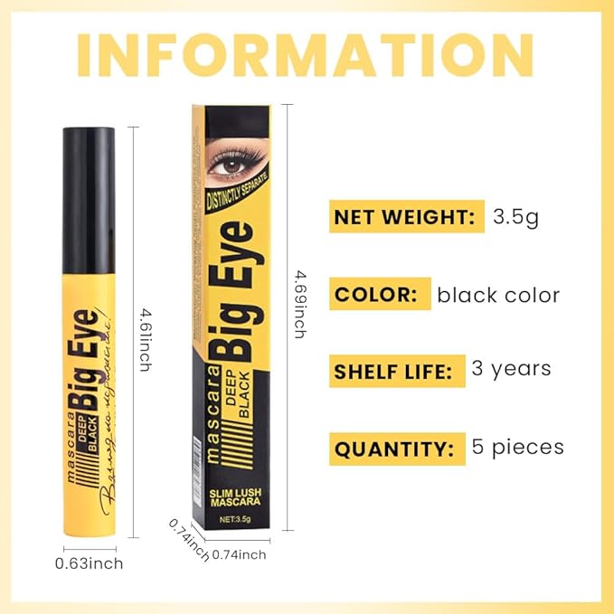 Black Mascara for Women, 5 Packs Bulk, Voluminous Original Volume Building, Lengthening, Defining, Curling, Multiplying, Buildable Formula, Cruelty Free,Waterproof