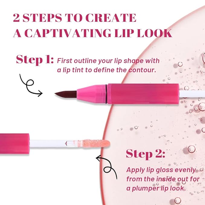 evpct ‌3Pcs Matte Liquid Lipstick Marker Pen Lip Liner Combo Set with Lip Oil, Antique Rose Ruby Bright Red 2in1 Lipgloss Tint Lipstick Long Lasting Waterproof for Women, Longwear Lips Stain 24 hours
