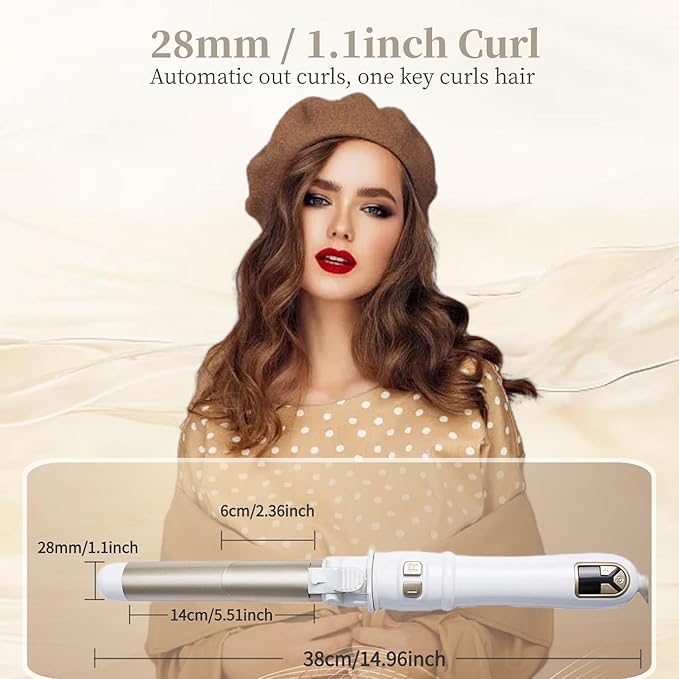 1.1 inch Automatic Curling Wand Rotating Curling Iron for Long Short Hair, Automatic Hair Curler with LED Display, Professional Hair Styling Irons Fast Heating