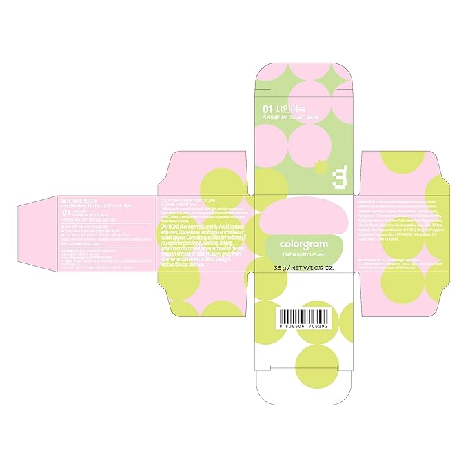 COLORGRAM TINTIN DORY LIP JAM 01 SHINE MUSCAT JAM | Pudding Pot Lip Blush | Tinted Lip Jam, Hydrating & Plumping Lip Balm with Lightweight, Non-Sticky Formula | Clear Radiance & Semi-Transparent Color