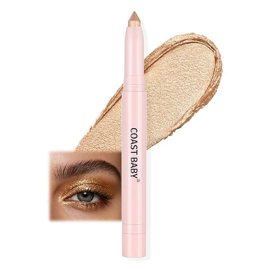 2in1 Cream Eye Shadow Brightener Sticks for Eyes, Neutral Highlighter High Pigmented Makeup with Blending Brush Built-in Sharpener, Long Lasting Eye Makeup sombras en crema para ojos #Diamond Gold