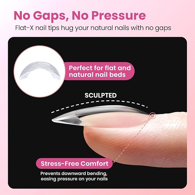 Beetles Gel Nail Tips Flat-X - Coffin Medium, 160pcs 16 Sizes, Pre-Etched Half Matte Full Cover Soft Acrylic False Nail Tips Clear Press on Easy DIY Nail Extension Salon for Flat & Natural Nail Beds