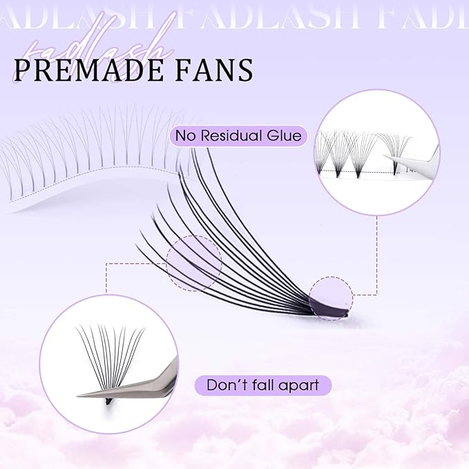 FADLASH Premade Lash Fans D Curl Premade Fans Eyelash Extensions 12D 0.07 Volume Lash Fans Premade Handmade Premade Lash Extensions Fans (12D-0.07D-16mm)