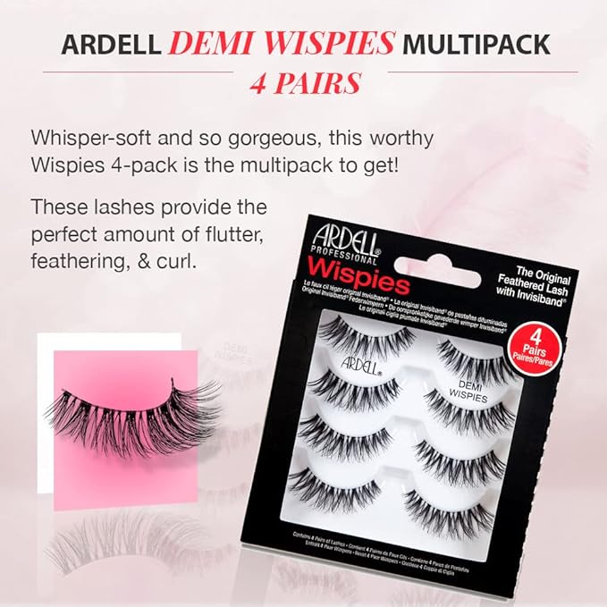 Ardell Demi Wispies False Eyelashes, Black - Full Volume Wispy Lashes, Reusable Strip Lashes Natural Look, Eye Makeup Enhancement, 2 Pack