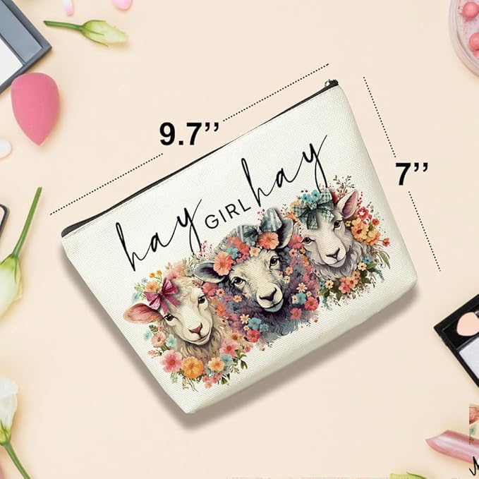 Cute Western Sheep Makeup Bag Sheep Gifts for Girls Women Sheep Print Stuff Merch for Sheep Lovers Funny Christmas Birthday Gifts for Teens Best Friend BFF Bestie Mom Sister Hay Girl Cosmeticcase