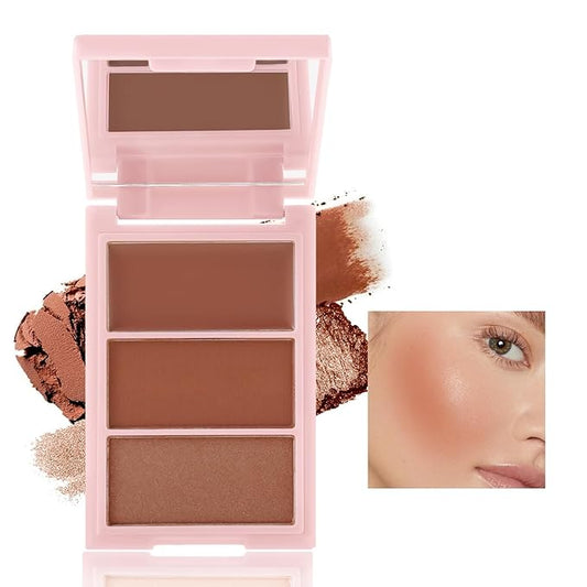 3 Colors Blush Palette, Blush and Highlighter Palette, Glowing Makeup