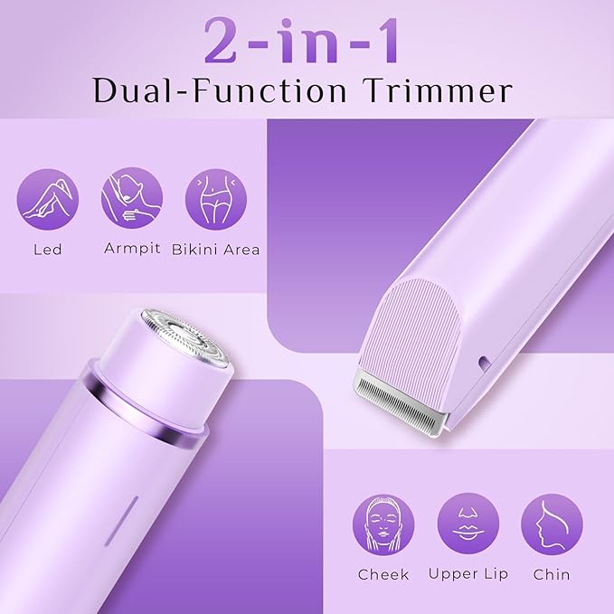 New 2-in-1 Electric Bikini Trimmer for Women - Dual Head Electric Razor,Waterproof Painless Bikini Shaver, Pubic Hair Trimmer for Private Area & Body Hair, Purple