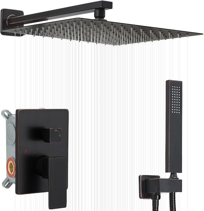YCAIKOI Shower Faucet Set 16 Inch Wall Mount Rain Shower System, All Metal Shower Fixtures - Oil Rubbed Bronze
