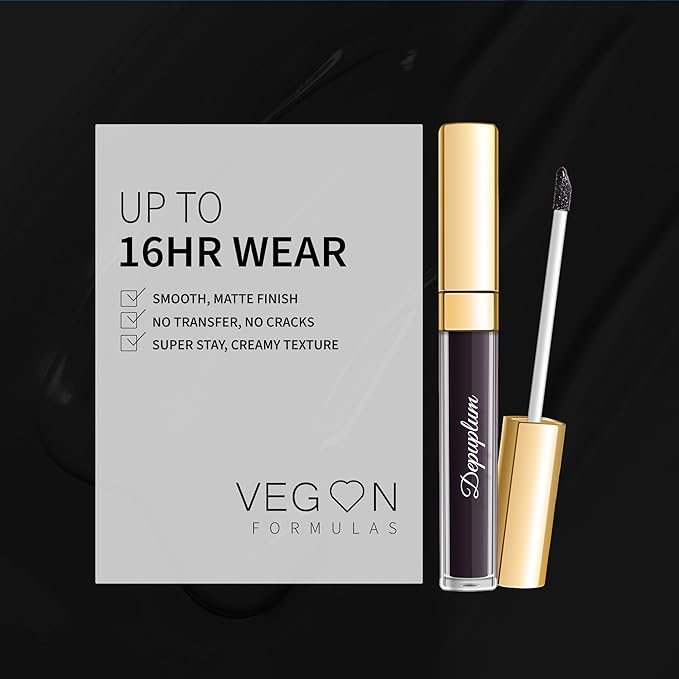 Depuplum Black Lipstick Matte for Women, Long Lasting Lipstick Smudge Proof No Transfer Goth Liquid Lipsticks, Cruelty Free Lip Makeup (DM23 Black Storm)