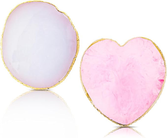 2pcs Heart-Shaped Resin Nail Art Palette, Gold Edge