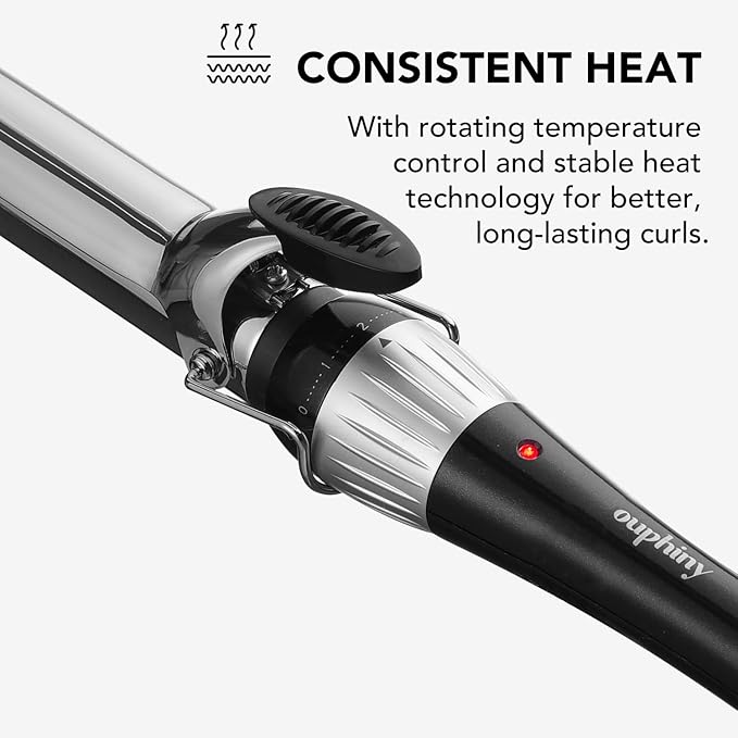 1.25 Inch Curling Iron for All Hair Types, Nickel Alloy Barrel Hair Curler with Adjustable Temperature up to 400℉, Dual Voltage Curling Wand for Travel, Long-Lasting Curls, Black