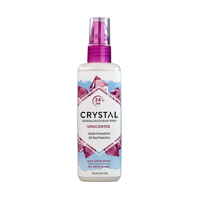 CRYSTAL Mineral Deodorant Spray- Unscented Body Deodorant With 24-Hour Odor Protection, Aluminium Chloride & Paraben Free, 4 FL OZ, Pack of 6