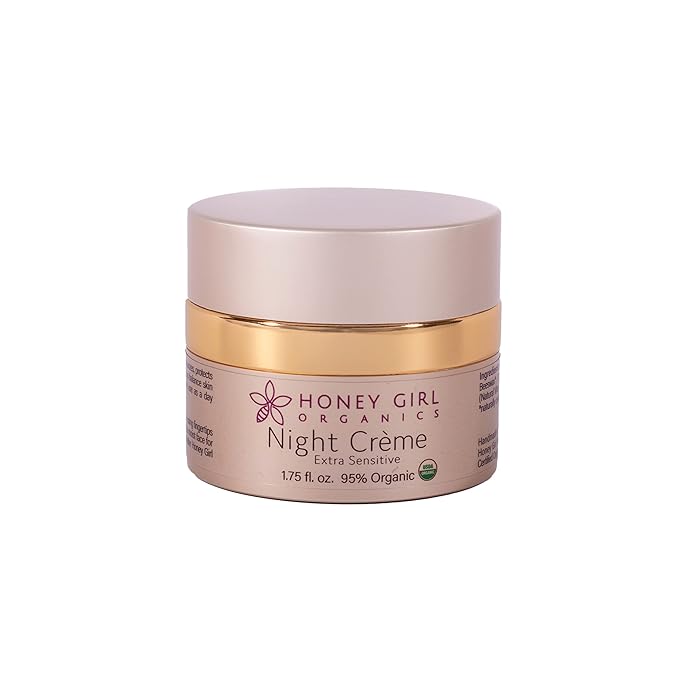 Honey Girl Organics Night Creme Extra Sensitive, Honey based Skin Care for Sensitive Skin, USDA Certified Organic Face Moisturizer, All In One: Face, Eye, Neck Cream, Made in Hawaii (1.75oz)