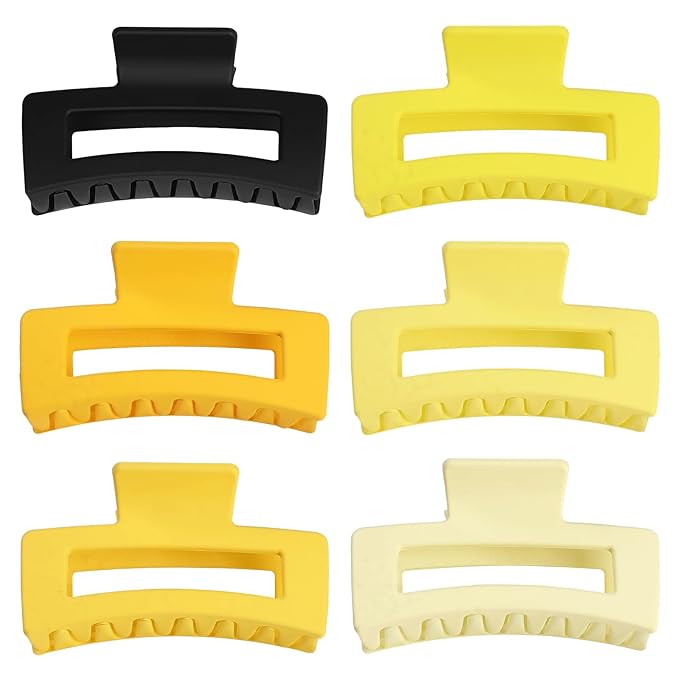 3.5 Inch Medium Hair Claw Clips 6 Pack Hair Clips for Women Square Rectangle Claw for Hair Banana Jaw Clips Hair Accessories for Girls (Yellow)
