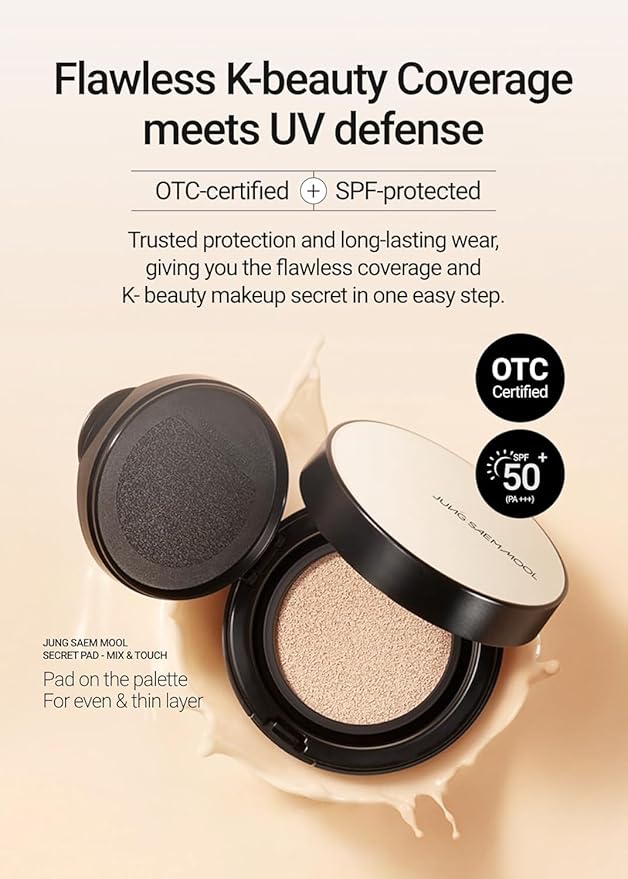 JUNG SAEM MOOL Essential Skin Nuder Cushion | Natural Finish, Buildable Coverage Cushion Foundation by Korean Makeup Artist (Refill Not Included, 0.49 Fl Oz, SPF 50), 13 Fair