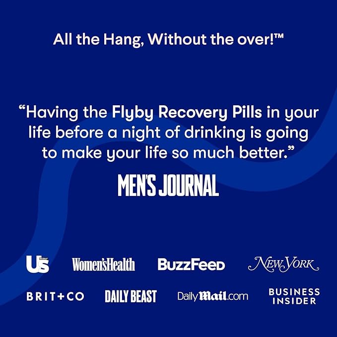 Flyby Recovery Supplement - All The Hang, Without The Over!™ - with Milk Thistle, Vitamin C, Activated Charcoal, and Apple Cider Vinegar - Pre & Post Drinking Formula (80 Count)