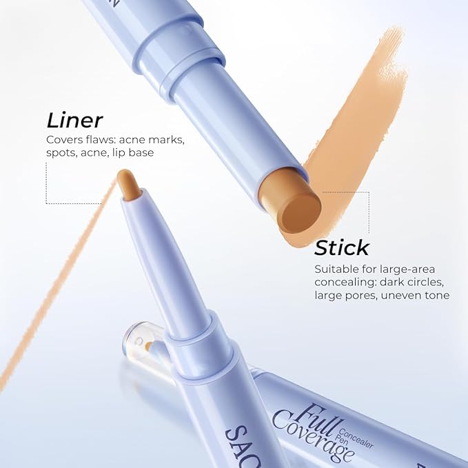SACE LADY 2 in 1 Full Coverage Concealer Pen, Dual-End Concealer Stick Ultra Precise & Waterproof for Eye Dark Circles, Blackheads, Lightweight & Sweatproof (#03 Warm Natural)