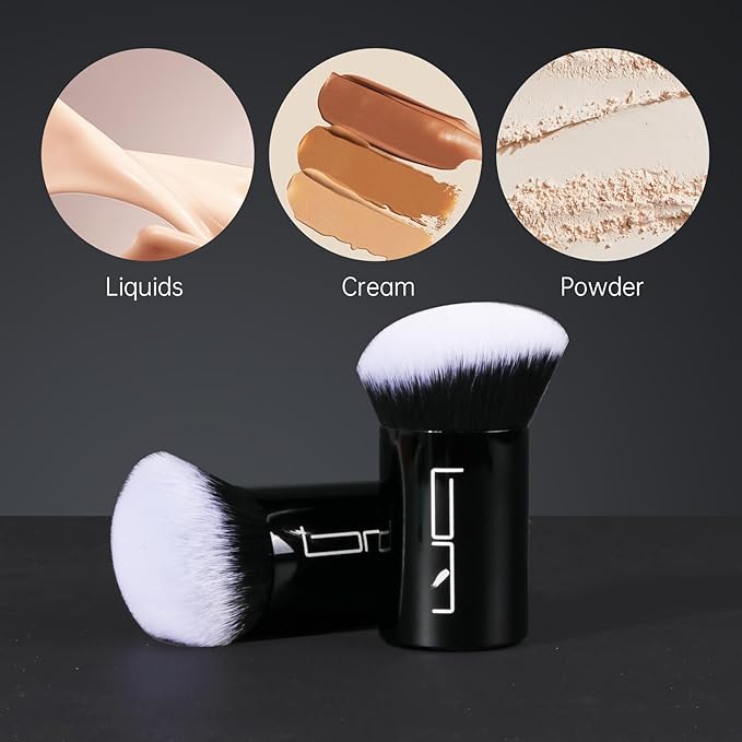 Brush Master 2pcs Retractable Foundation Makeup Brush, Kabuki Brush For Powder, Blush, Bronzer, Concealer, Portable Brush Cover, Perfect for Travel(Black)