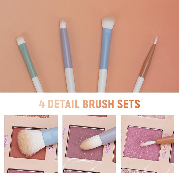 LULUCOLORS 4-pcs Eye Makeup Brush Set with Eyelash Curler-Soft Synthetic Bristles for Precision Application-Includes Eyebrow, Pencil, Mini Concealer & Eyeliner Brushes with Travel Pouch