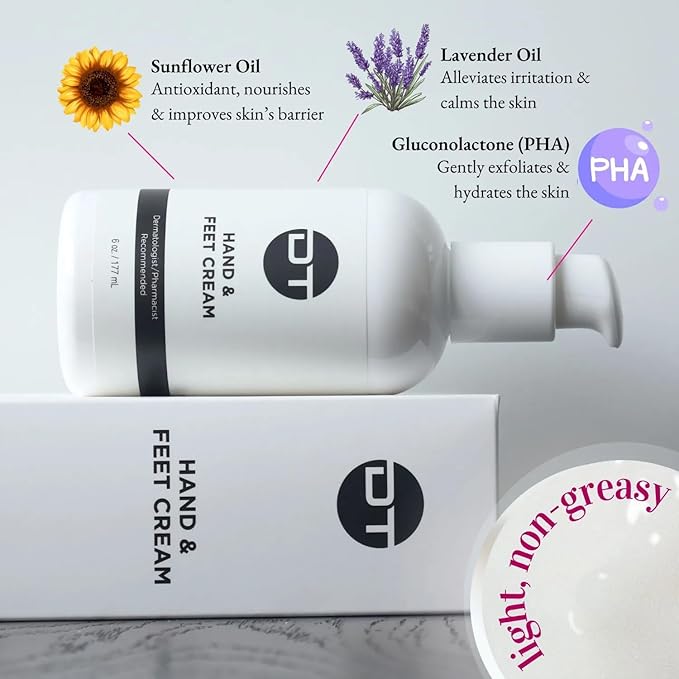 DT Collagen Hand & Foot Cream | Cracked Heel Cream with Urea & Lactic Acid | Collagen Moisturizer for Dry Hands & Feet | Heavy Duty Foot Cream for Calluses | Paraben Free, 4 oz