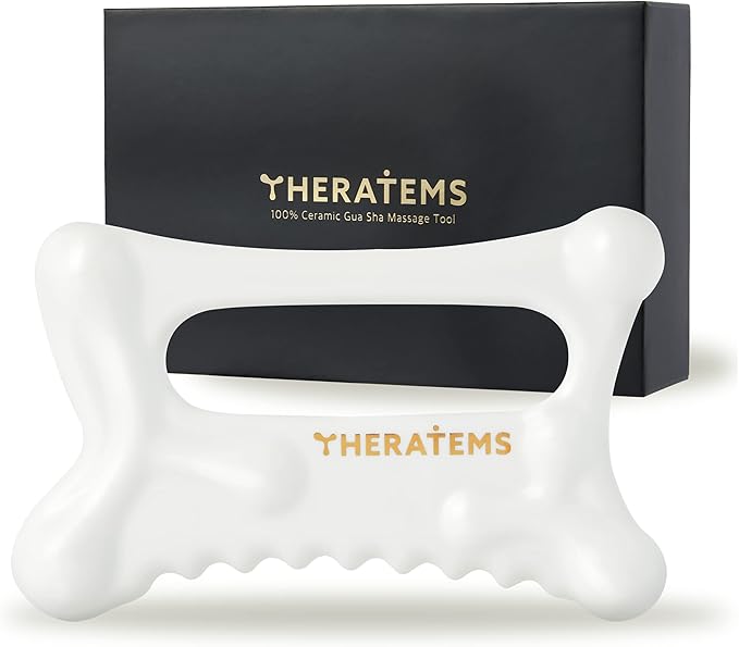 THERATEMS Natural Ceramic gua sha Massage Tool, face and Body guasha, Lymphatic Drainage Trigger, guasha Board, face Lift, Muscle Relief Massage Board