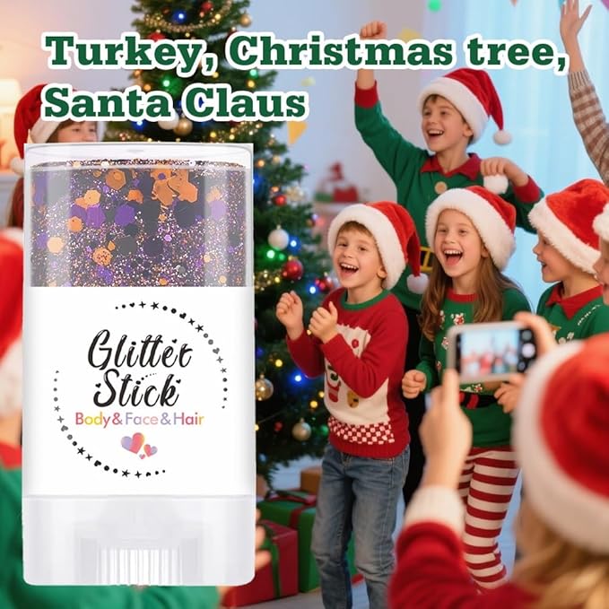 Body Glitter Stick, Holographic Sequins Neon Outfit Festival Party Christmas Accessories Face and Hair Glitter Gel Makeup.(Purple & Orange)