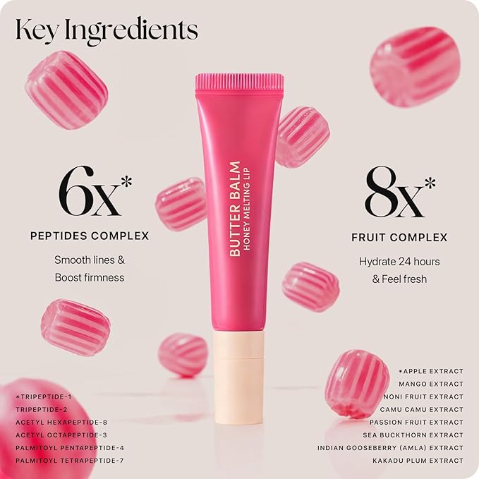 Nature Republic Honey Melting Lip Butter Balm – Moisturizing Tinted Plumping Lip Balm with Peptides, for Sheer & Glossy, Fuller-Looking Lips (Pink Candy)