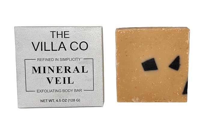 The Villa Co - Mineral Veil | 4.5oz Exfoliating Body Bar for Men | Artisan Made in USA | Natural Ingredients | Activated Charcoal | Rhassoul Clay | Sea Salt