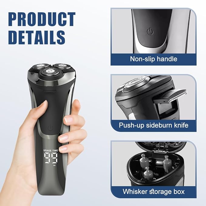 Snapbuy Electric Razor for Men, 2025 New Electric Razor 4D Rotary, Ipx7 Waterproof Electrics Razors, Wet & Dry Rechargeable Electrics Shaver LCD Display (3)
