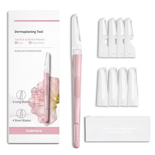 Face Razors for Women, Dermaplane Razor for Women Face, Eyebrow Razor, Facial Razors, Dermaplaning Tool, Reusable Metal Handle with 8 Microblades for Sensitive Skin, Peach Fuzz Remover, Pink