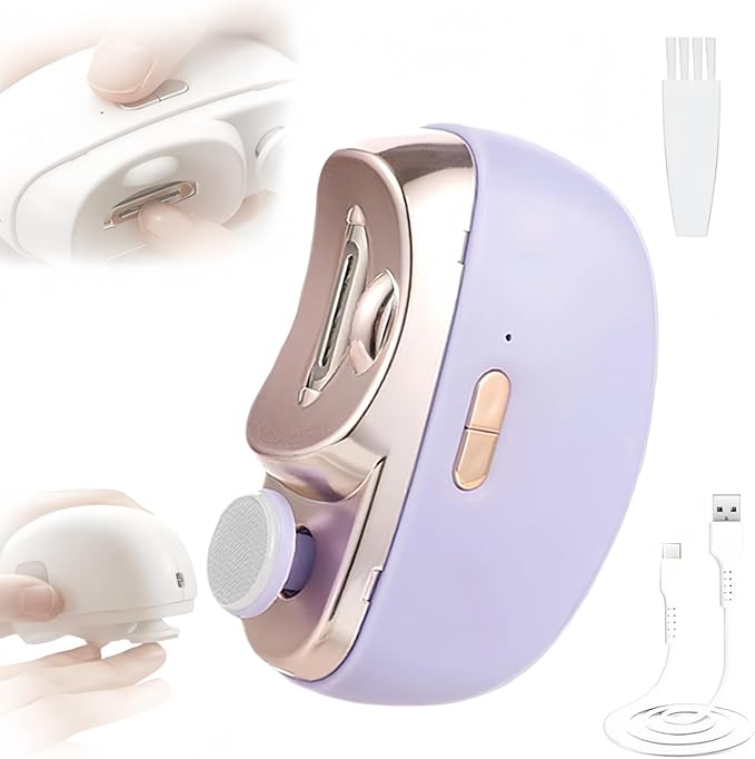 Electric Nail Clipper, 3 in1 Automatic Electric Nail Clipper with Polishing for Fingers and Toes, Toenail Clippers with 2 Adjustable Speeds for Senior Adults (Purple)
