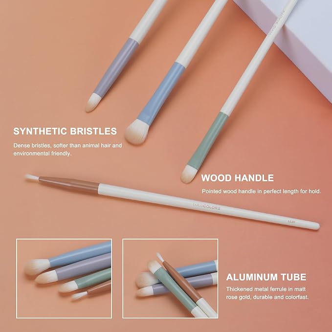 LULUCOLORS 4-pcs Eye Makeup Brush Set with Eyelash Curler-Soft Synthetic Bristles for Precision Application-Includes Eyebrow, Pencil, Mini Concealer & Eyeliner Brushes with Travel Pouch