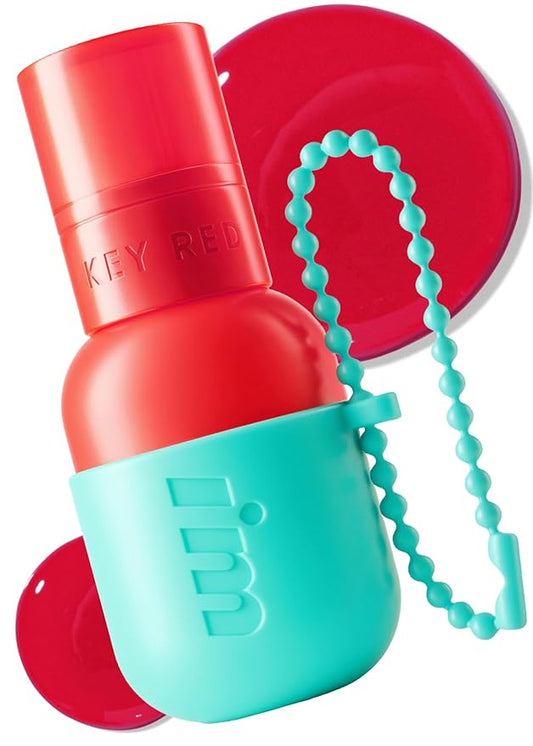 I'M MEME Color Key Ring Water Gel Lip Tint - 01 Coral Picnic | Long Lasting Lip Gloss, Hydrating Glossy Finish, Kbeauty, Cute Korean Makeup, Compact, Portable Keychain, Travel-Friendly, Gift, 0.09 Oz