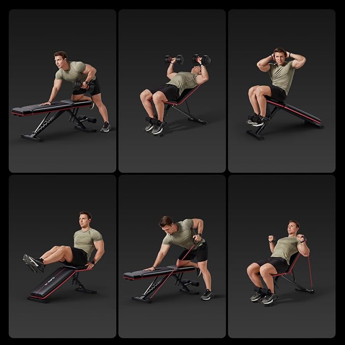 CURSOR FITNESS Adjustable Weight Bench with Adjustable Headrest 900 LBS